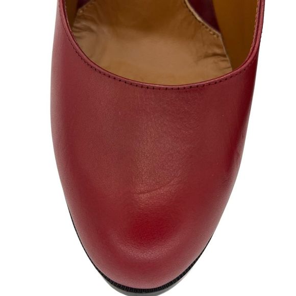 NWOT FENDI Oxblood Leather Pumps w Striped Stack Heel - Picture 9 of 16
